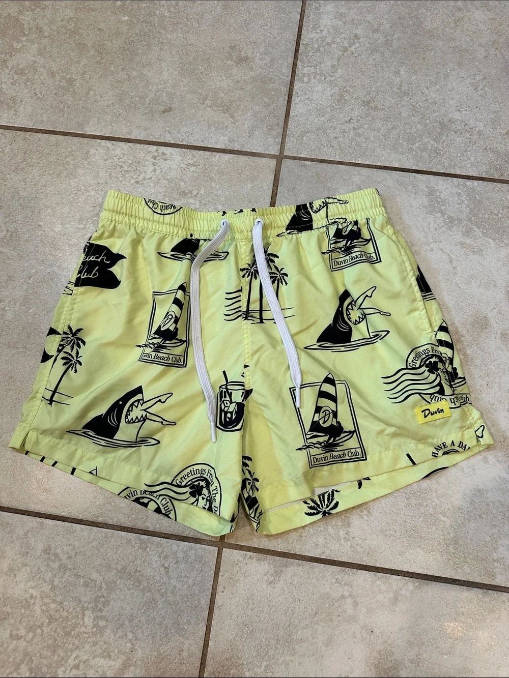 Duvin Beach Club Yellow 5 Inch Printed Swim Shorts M Mens